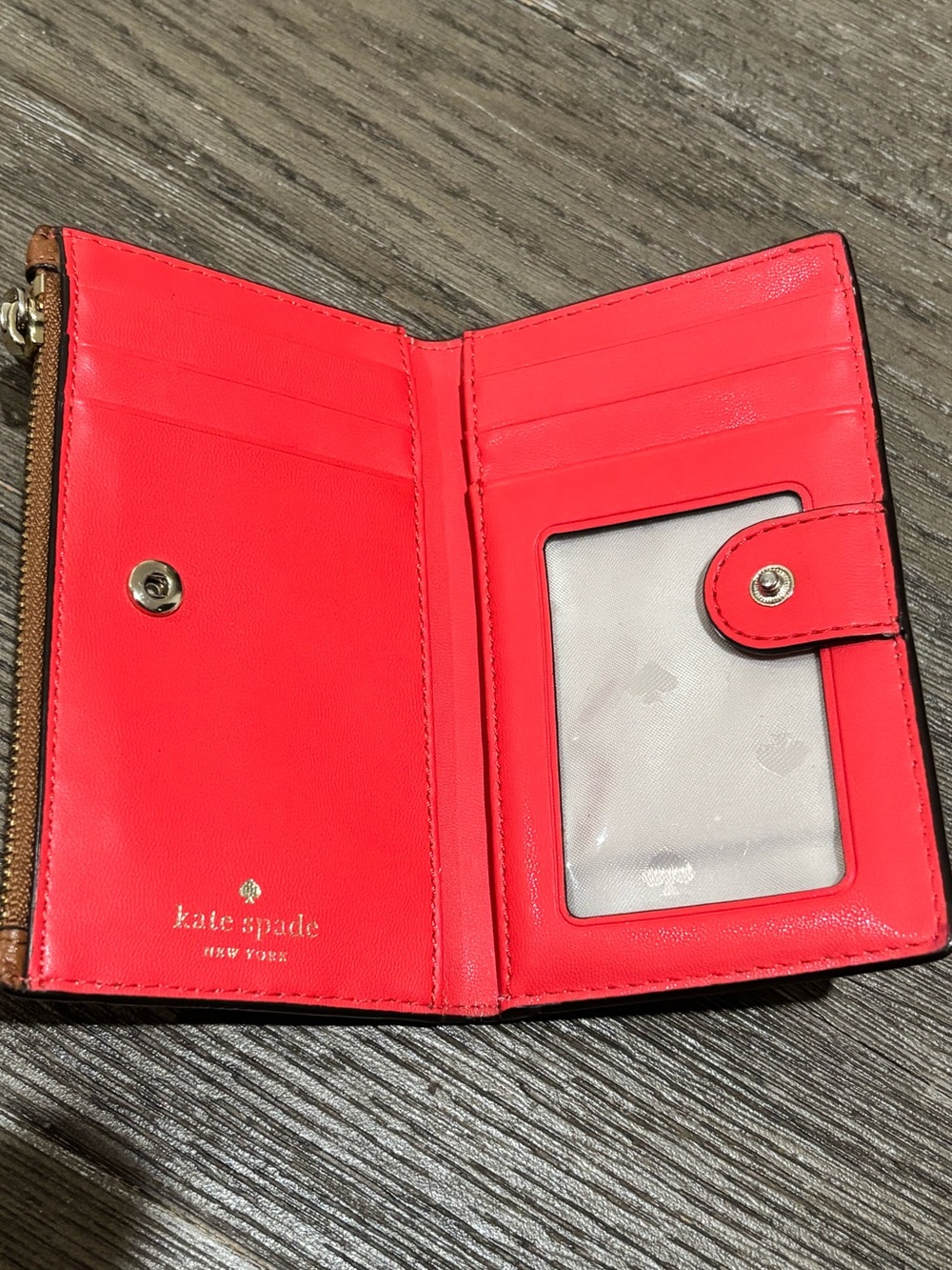 Kate Spade Lena Small Leather Bifold Wallet Tan Red - Picture 7 of 15